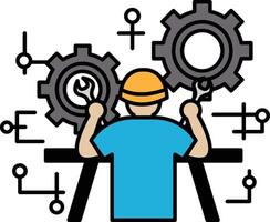 A man is working on a machine with a wrench in his hand vector