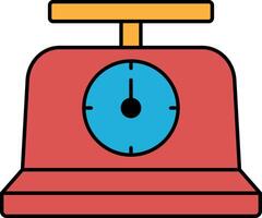 A red scale with a blue face and a clock on it vector