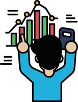 A man is pointing at a graph on a computer screen vector