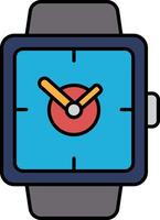 A watch with a blue face and red hands showing the time vector