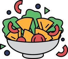 A cartoon drawing of a salad bowl filled with various vegetables and fruits vector
