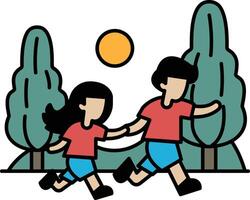 Two children are running in a park vector