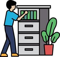 A man is reaching into a filing cabinet vector