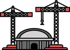 A large building with two cranes in front of it vector