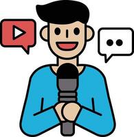 A cartoon man is holding a microphone and smiling vector