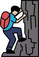 A man is climbing a rock with a backpack on vector