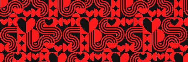 Valentine's day abstract geometric seamless pattern bauhaus. a red and black background with a pattern vector