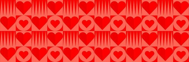 A red background with many hearts. Valentine's day abstract geometric seamless pattern bauhaus. vector