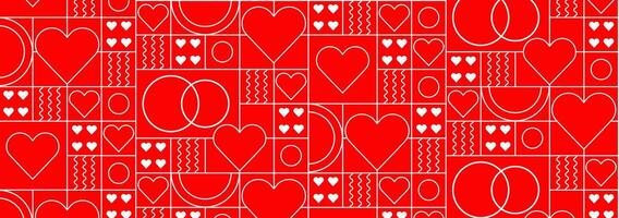 Mosaic minimalist background, banner, template with simple shapes, hearts. Designer fabric, card, wrapping paper, cover. a red and white pattern with hearts vector
