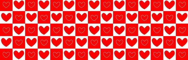 Mosaic minimalist background, banner, template with simple shapes, hearts. A red and white checkered pattern with hearts vector