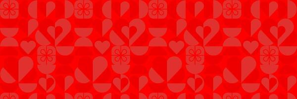 Valentine's day abstract geometric seamless pattern bauhaus. A red background with many hearts vector