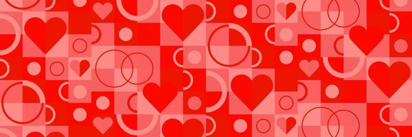 Valentine's day abstract geometric seamless pattern bauhaus. Mosaic minimalist background, banner, template with simple shapes, hearts. vector