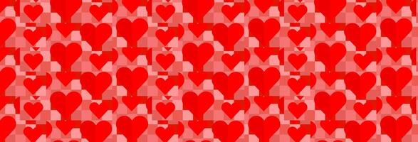 Mosaic minimalist background, banner, template with simple shapes, hearts. A red and white pattern with many hearts vector