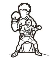 Boxer Boxing Sport Mix Outline Kickboxing Action Cartoon Graphic vector