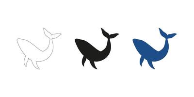 Whale Illustration in Three Styles - Editable Stroke Outline, Silhouette, and Color vector