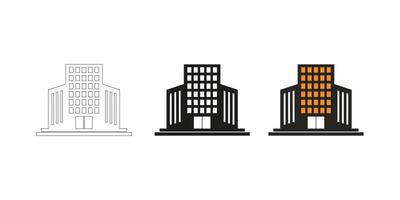 Three Variations of Office Building Icon - Editable Stroke Outline, Silhouette, and Colorful Design vector
