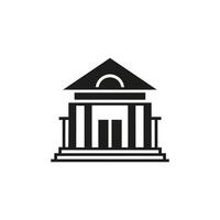 Black and White Icon of a Classical Bank Building with Columns and Steps vector