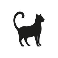 Silhouette of a Standing Cat with Curled Tail on a White Background vector