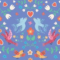 handdrawn seamless pattern with birds and flowers. Perfect for colorful romantic design vector