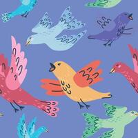 Seamless pattern featuring handdrawn cute colorful birds vector