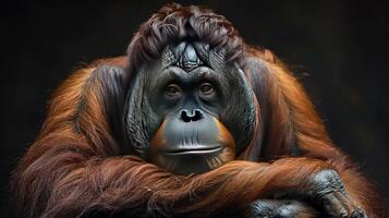 Portrait of a monkey with anthropomorphic facial expression. photo