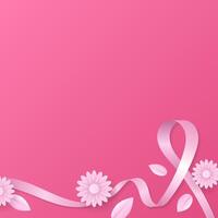 Pink ribbon on a floral background. - . vector