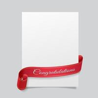 Realistic curved, Red paper banner on white background. Congratulations. Greating card. Blank. Red ribbon. - . vector