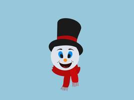 The image shows a cartoon snowman head against a light blue background vector