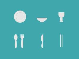 flat design of common tableware against a teal background vector