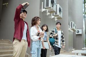 Students Enjoying a Sunny Day While Walking on Campus in the Afternoon photo