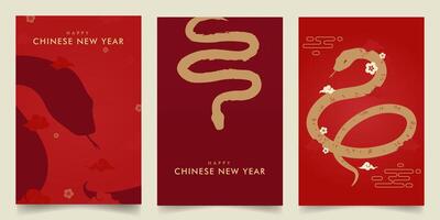 Happy Chinese new year 2025 set background. Modern luxury year of the snake design with oriental Chinese pattern, could and flower. For cover, banner, website, card vector