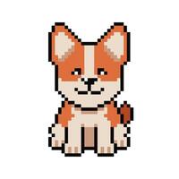 Pixel art cute corgi dog in retro style vector
