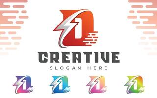 A FinLetter D Energy logo or D Electric Logo with Lightning Icon or thunder bolt combinational Presentation vector