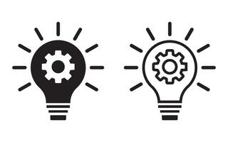 Idea lightbulb icon. Inspiration creativity lamp icon, Innovation icon set with lightbulb and gear sign. inspiration simple thinking symbol solution icon. vector