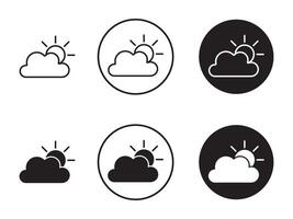 Cloud sun icon set, Weather icon set, rainy or cloudy weather forecast symbol in black filled and outlined style in white background. vector