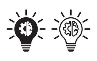 Innovation editable stroke and solid web icon set. set of light bulb with brain, wheel gear, Innovation symbol isolated on white background. vector