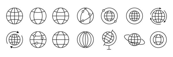 Globe and planet line icons set. Minimalistic Linear Pictogram for Design, Earth global country map planet line icon isolated on white background. vector