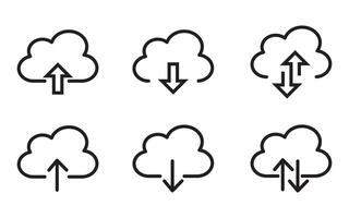 Cloud download and upload icon set, Collection cloud with arrow Line style. Clouds with arrows up and down icon. vector