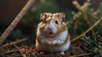 Adorable Hamster with Whiskers and Tiny Paws Posing in Nature photo