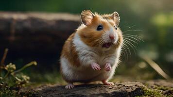 Cute Hamster Jumping in the Garden photo