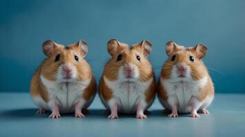 Adorable Hamsters Posing Against a Blue Background photo