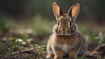 Adorable Baby Rabbit with Curious Gaze and Soft Fur in Natural Setting photo
