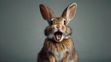 A Rabbit Shocked and Surprised with its Mouth Wide Open photo