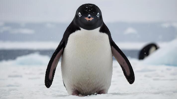 Adorable Adelie Penguin Chick in Antarctic Snowstorm