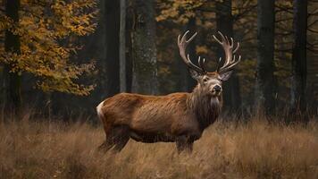 Majestic Red Deer Stag in Autumn Forest photo