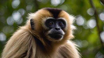 Serene Gibbon in Lush Green Forest Habitat photo