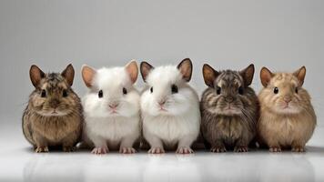 Adorable Fluffy Baby Rabbits in a Row photo