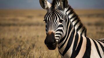 Serengeti Zebra Portrait in Golden Grassland photo