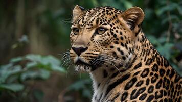 Majestic Javan Leopard Close Up in Lush Green Forest photo