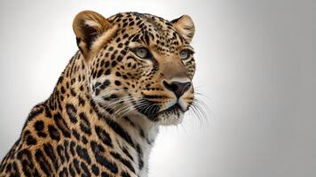 Majestic Leopard Portrait Against White Background photo
